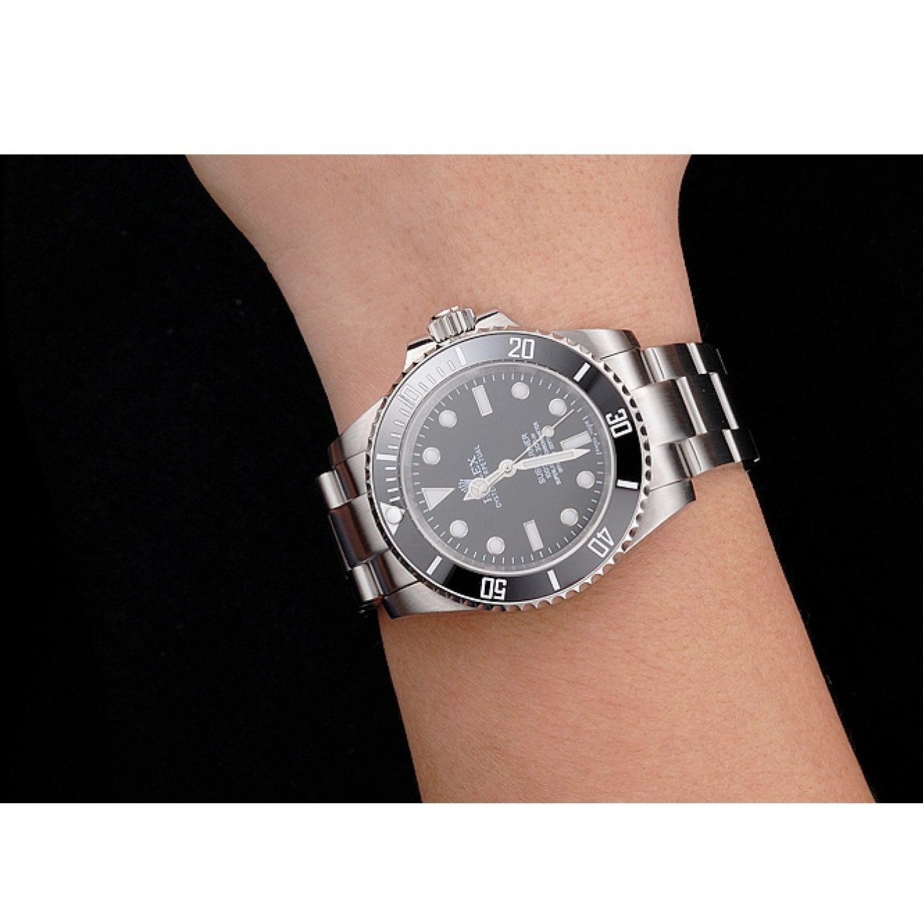 MiroTime 1027 Swiss Rolex Submariner No Date Black Dial And Bezel Stainless Steel Case And Bracelet